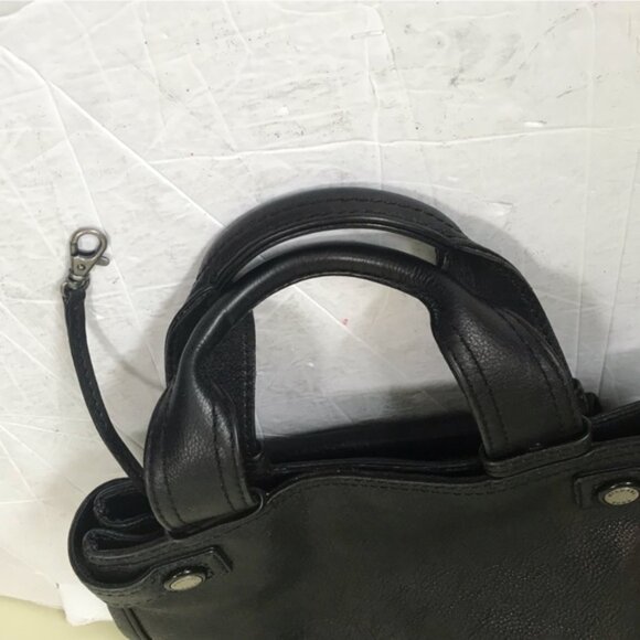 Michael Kors Leather Satchel Shoulder Bag Tote Pocket Logo Minimalist Black Grey - Picture 7 of 16